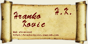 Hranko Ković vizit kartica